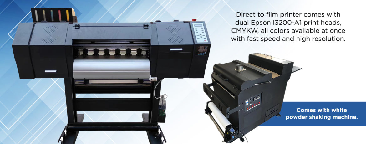 DTF printer set up for apparel heat-transfer production